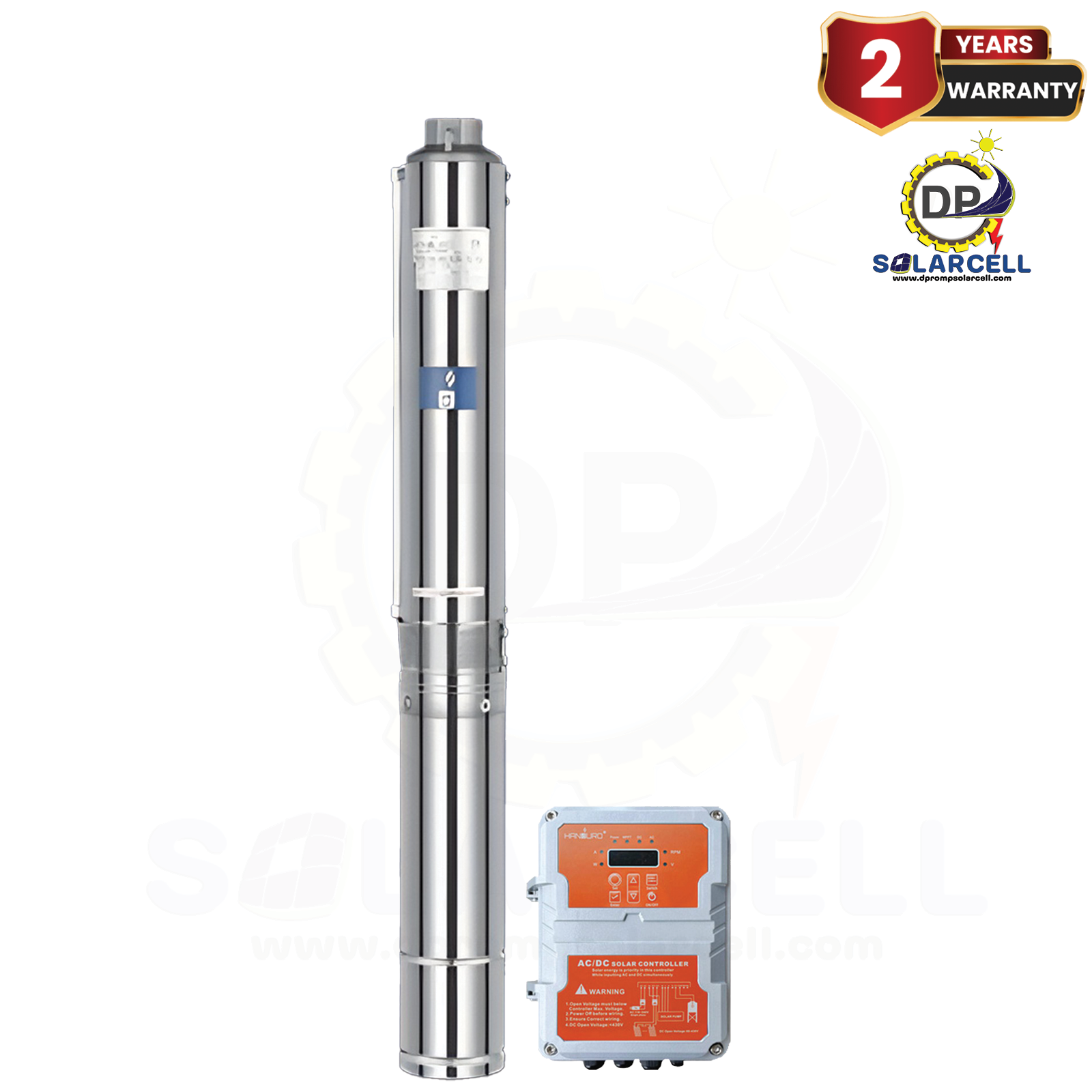 Handuro 4SC12.5 ส่งสูง 100เมตร ระบบ 200Vdc ขนาด 1500W ท่อส่ง 2นิ้ว ระบบ AC/DC กล่องส้ม